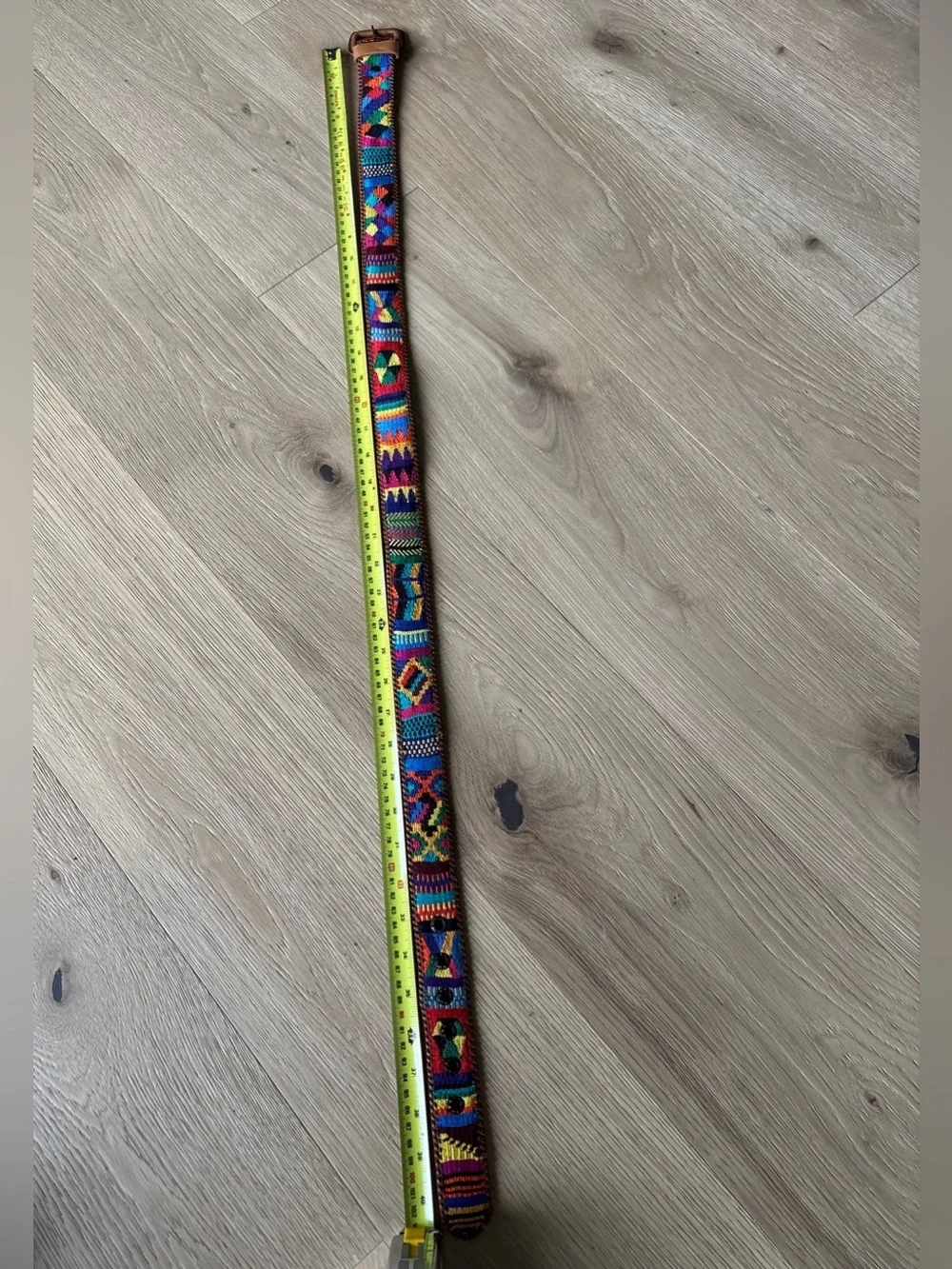 Handmade Guatemala Embroidered Textile Belt, Leather, Unisex, Artisan Vibrant 36